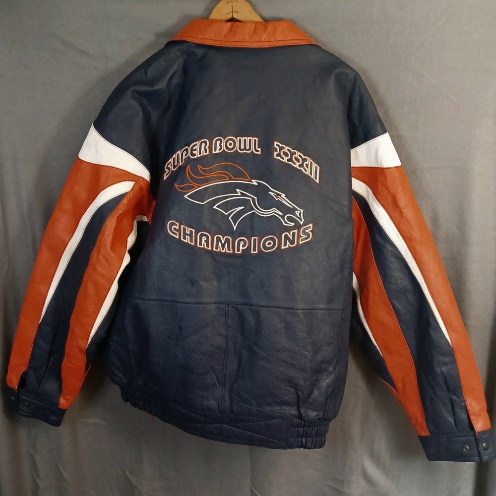 Vintage Denver Broncos Jacket XXL Super Bowl XXXII Genuine Leather Pro Player